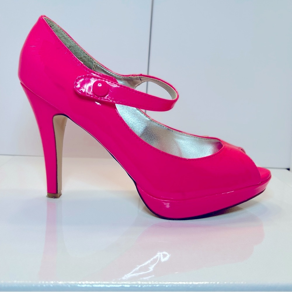 Charlotte Russe Pink Patent Leather Heels with Mary Jane Strap